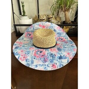Lilly Pulitzer Sea To Shining Sea Straw Floppy Fabric Beach Pool Sun Hat NWT NEW
